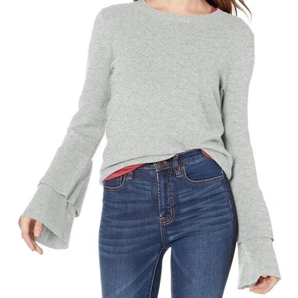 J. Crew Mercantile Bell Sleeve Sweater Gray Crew Neck Pullover Size Small‎ - Picture 1 of 9